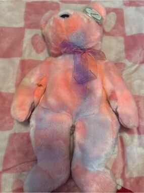 Plush Pastel Pink Multicolor Teddy Bear with Organza Bow